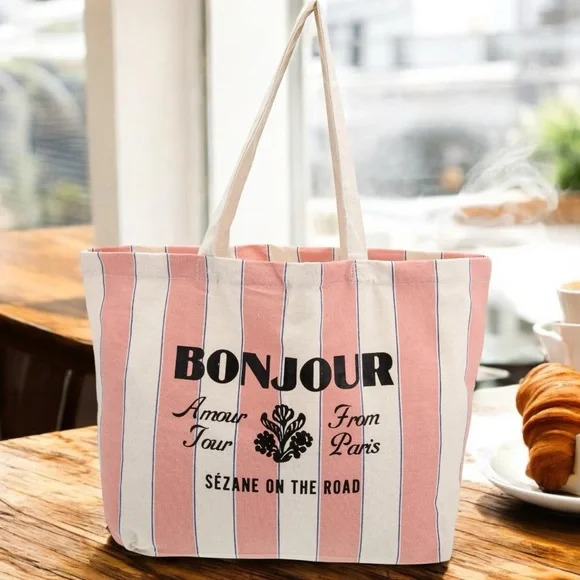 Sezane Large Bonjour Amour Tour From Paris Sezane On The Road Tote - Picture 1 of 12